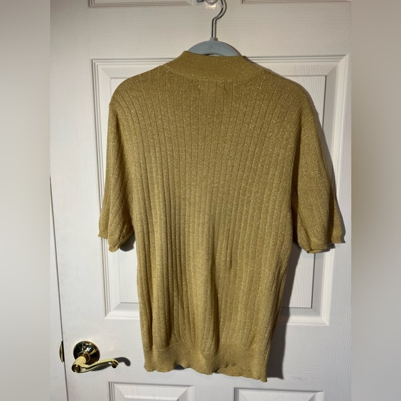 Vintage Sag Harbor Women's Mock Neck Short Sleeved Sweater Gold Sparkle Size L - Picture 2 of 10